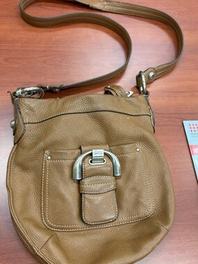 b. makowsky Tan Pebbled Leather Crossbody with Silver Hardware